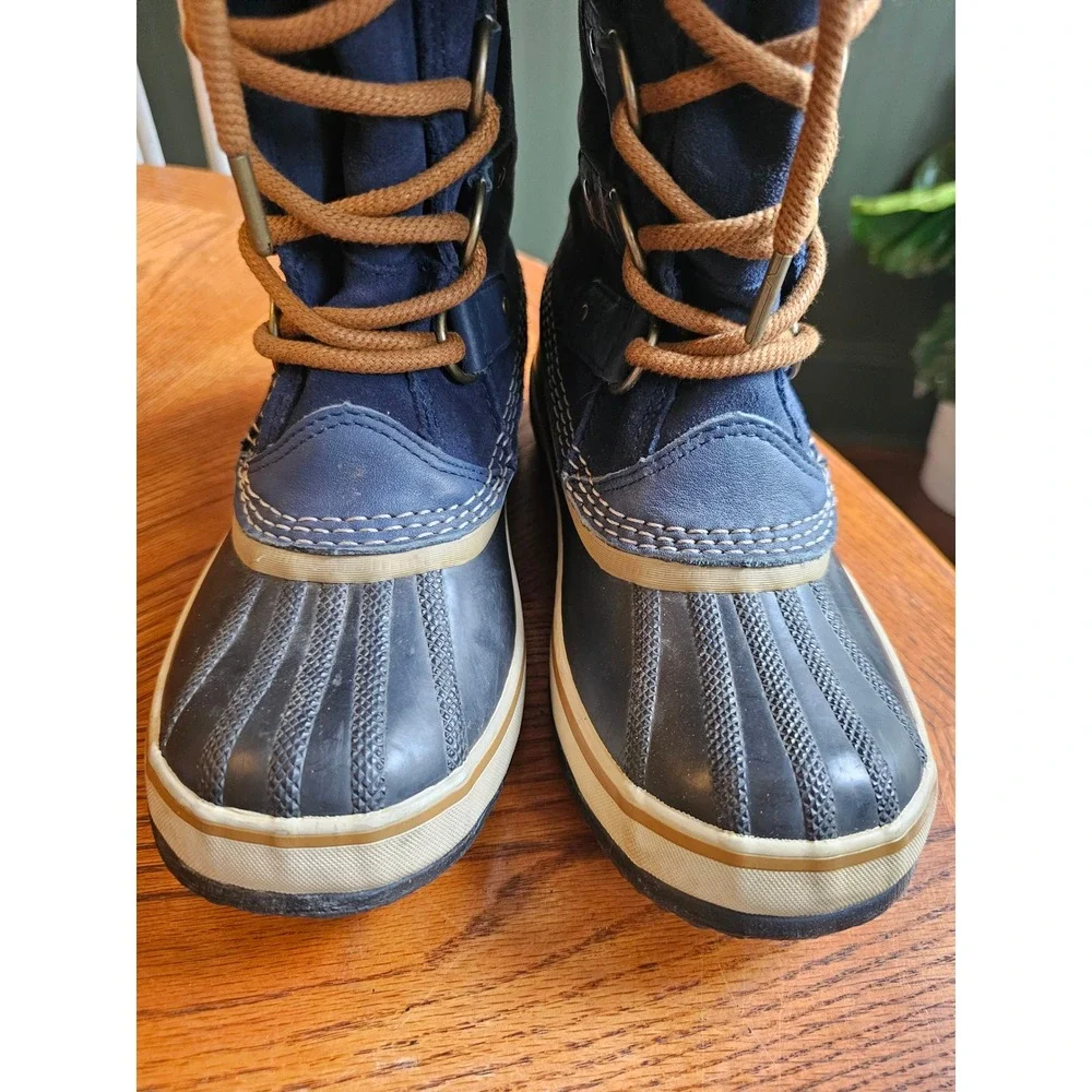 Sorel Joan of Arctic shearling Winter Snow Boots Navy Blue Waterproof Suede sz 6